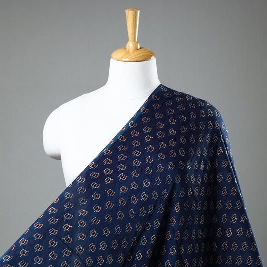 Blue - Ajrakh Hand Block Printed Modal Silk Fabric 60