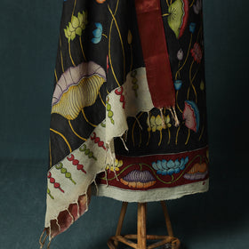 Handpainted Srikalahasti Pen Work Kalamkari Bangalore Silk 2pc Unstitched Dress Material Kurta Set 20