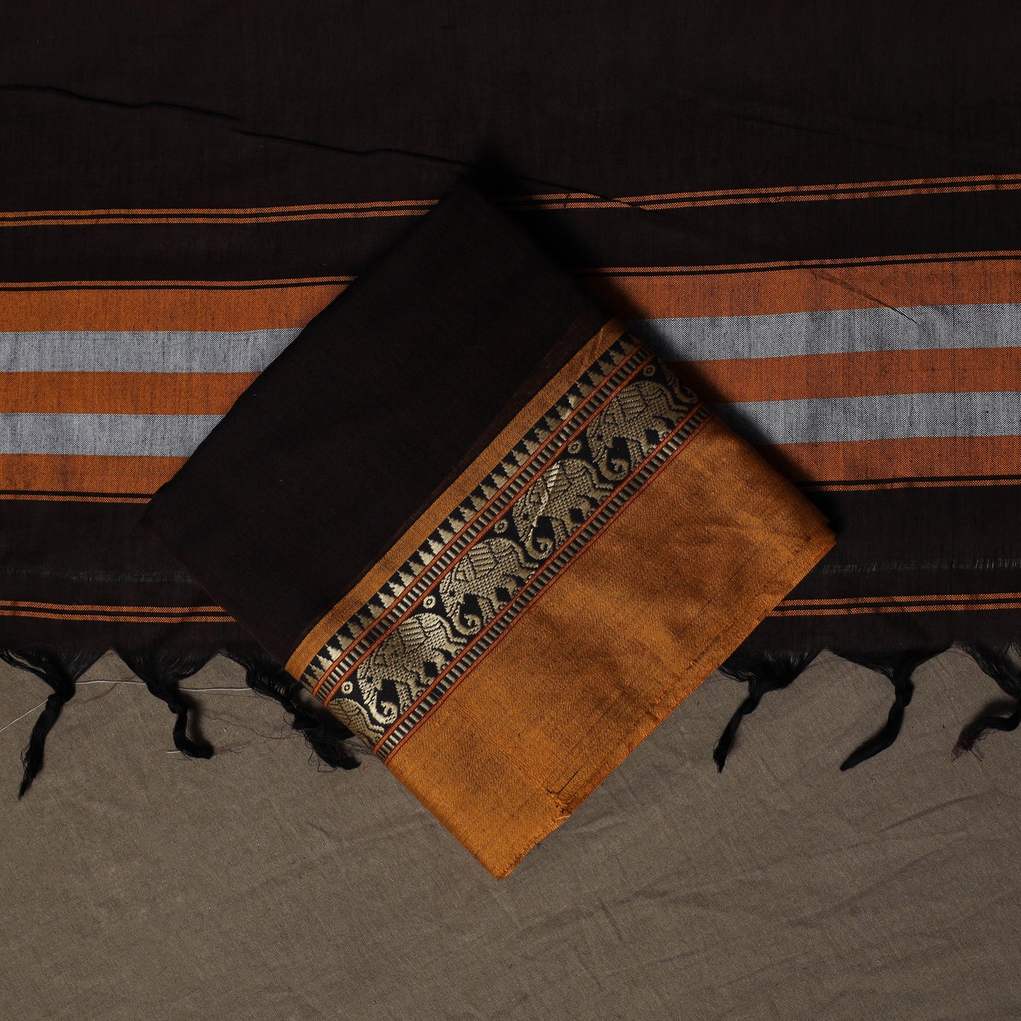 Dharwad Mercerised Cotton 3pc Unstitched Dress Material Suit Set with Woven Border 01