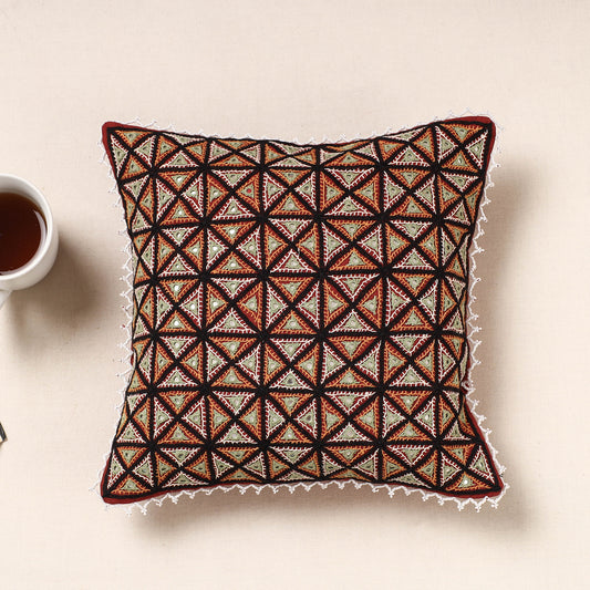 Kala Raksha Rabari Hand Embroidered Cotton Cushion Cover (12 x 12 in)