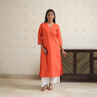 Alima Orange Flex Cotton Straight Plain Kurta