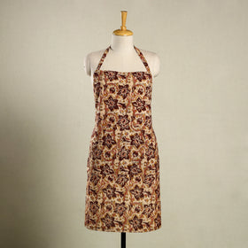 Brown Kalamkari Block Print Cotton Apron with Pocket