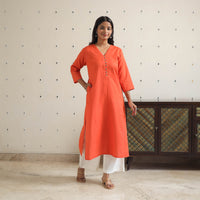 Alima Orange Flex Cotton Straight Plain Kurta