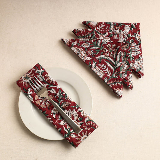 Set of 4 - Sanganeri Block Printed Cotton Table Napkins (18 x 18 in)