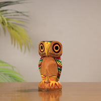 Owl - Traditional Burdwan Wood Craft Handpainted Sculpture (Medium) 26