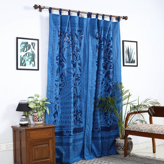 Blue - Applique Queen Cutwork Cotton Door Curtain from Barmer (7 x 3.5 feet) (single piece)