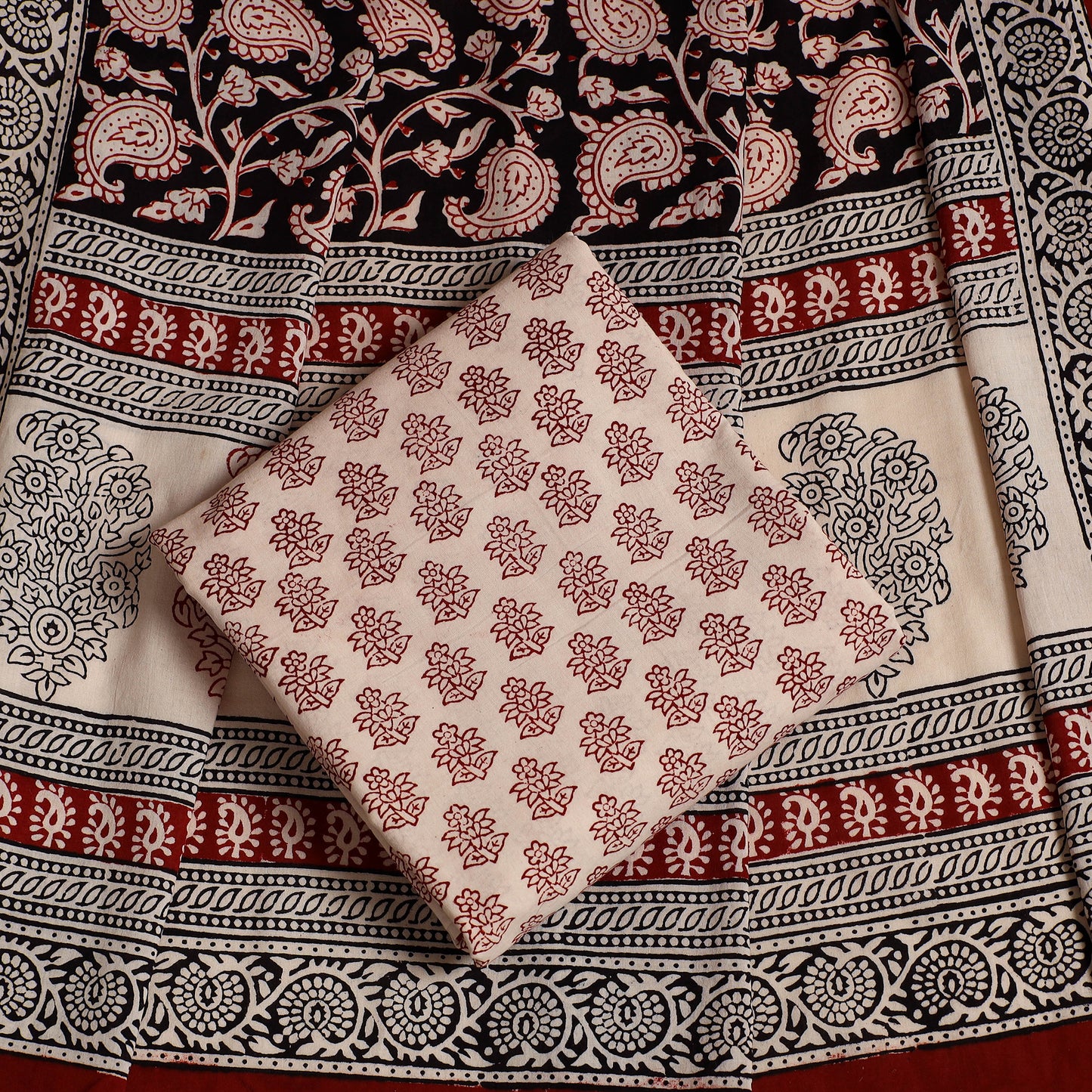 Black 3pc Bagh Print Cotton Dress Material Set