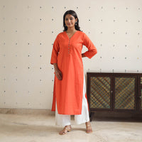 Alima Orange Flex Cotton Straight Plain Kurta