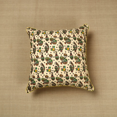 Off White - Cotton Printed Kalamkari Cushion Cover (16 x 16 in) 13