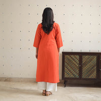 Alima Orange Flex Cotton Straight Plain Kurta