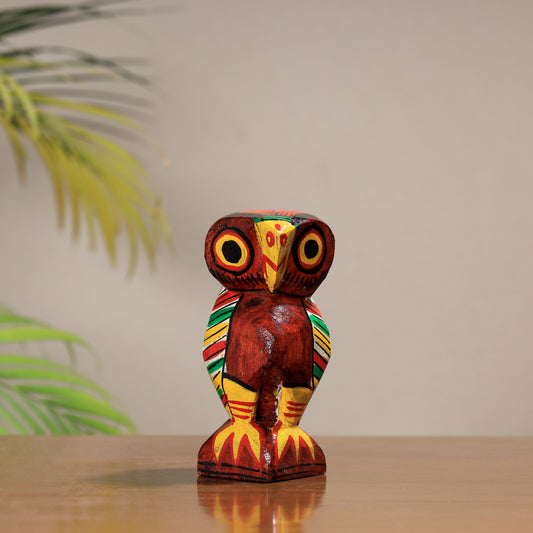 Owl - Traditional Burdwan Wood Craft Handpainted Sculpture (Medium) 27