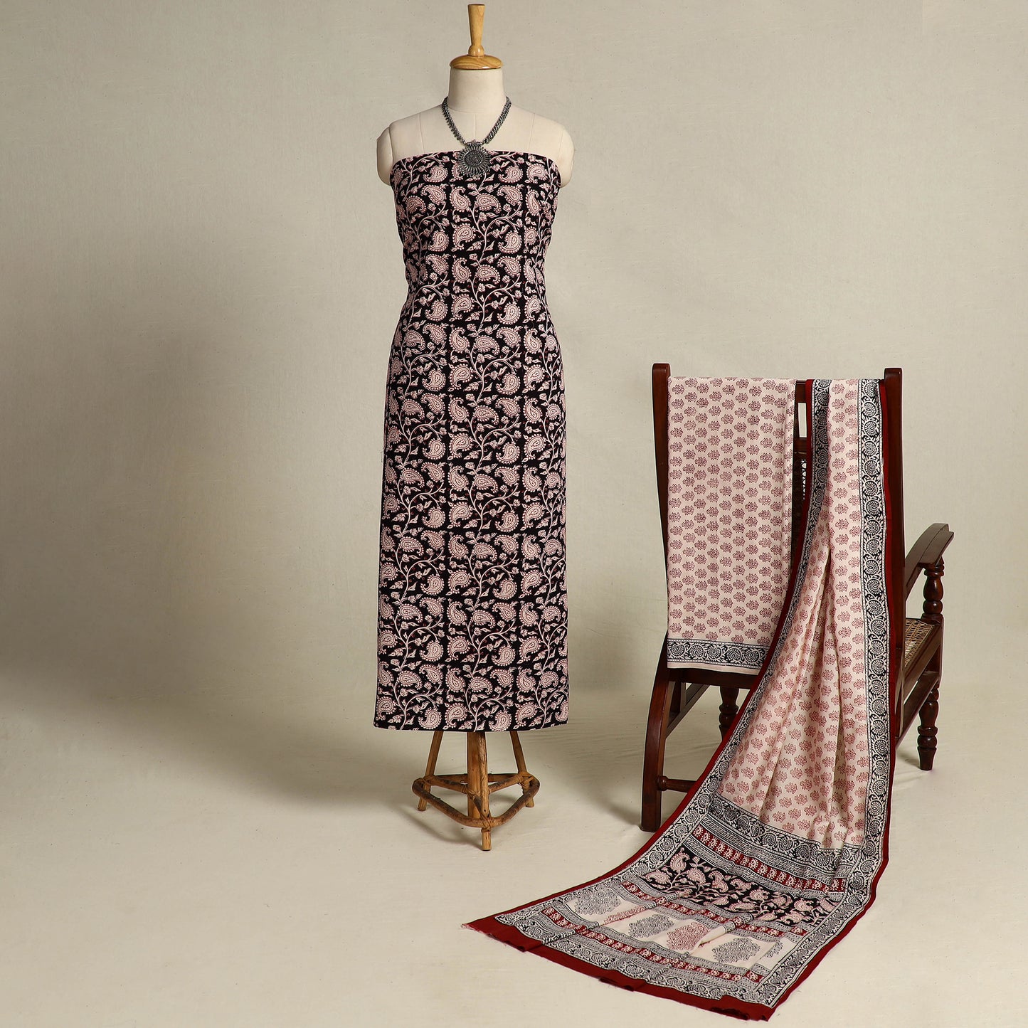 Black 3pc Bagh Print Cotton Dress Material Set