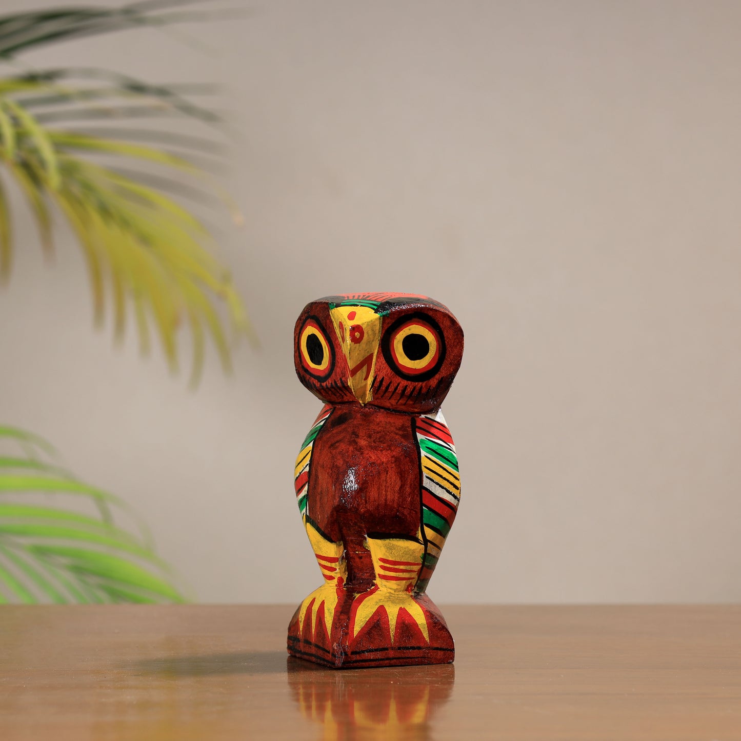 Owl - Traditional Burdwan Wood Craft Handpainted Sculpture (Medium) 27