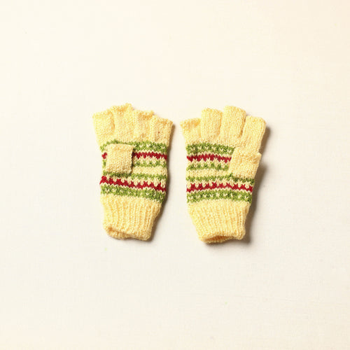 Yellow - Kumaun Hand Knitted Woolen Gloves (Kids)