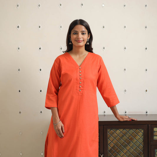 Alima Orange Flex Cotton Straight Plain Kurta