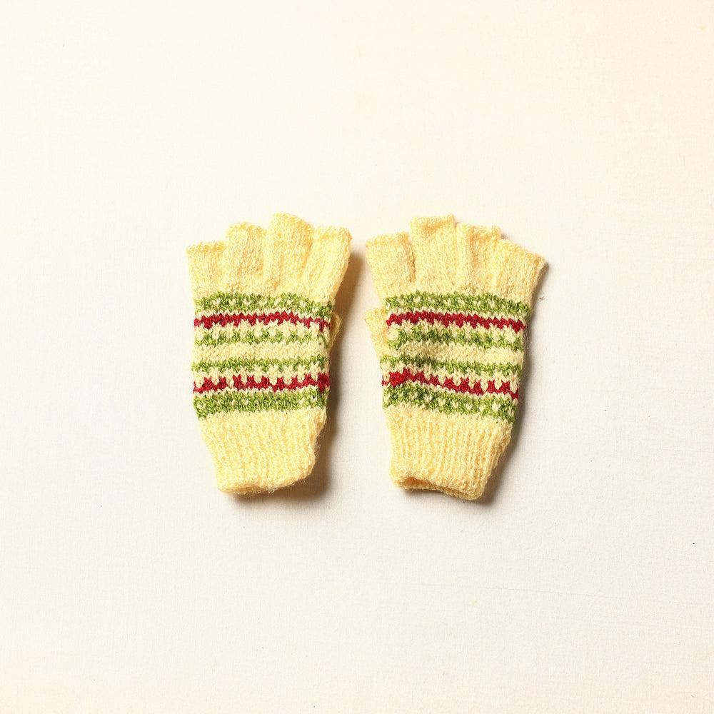 Yellow - Kumaun Hand Knitted Woolen Gloves (Kids)