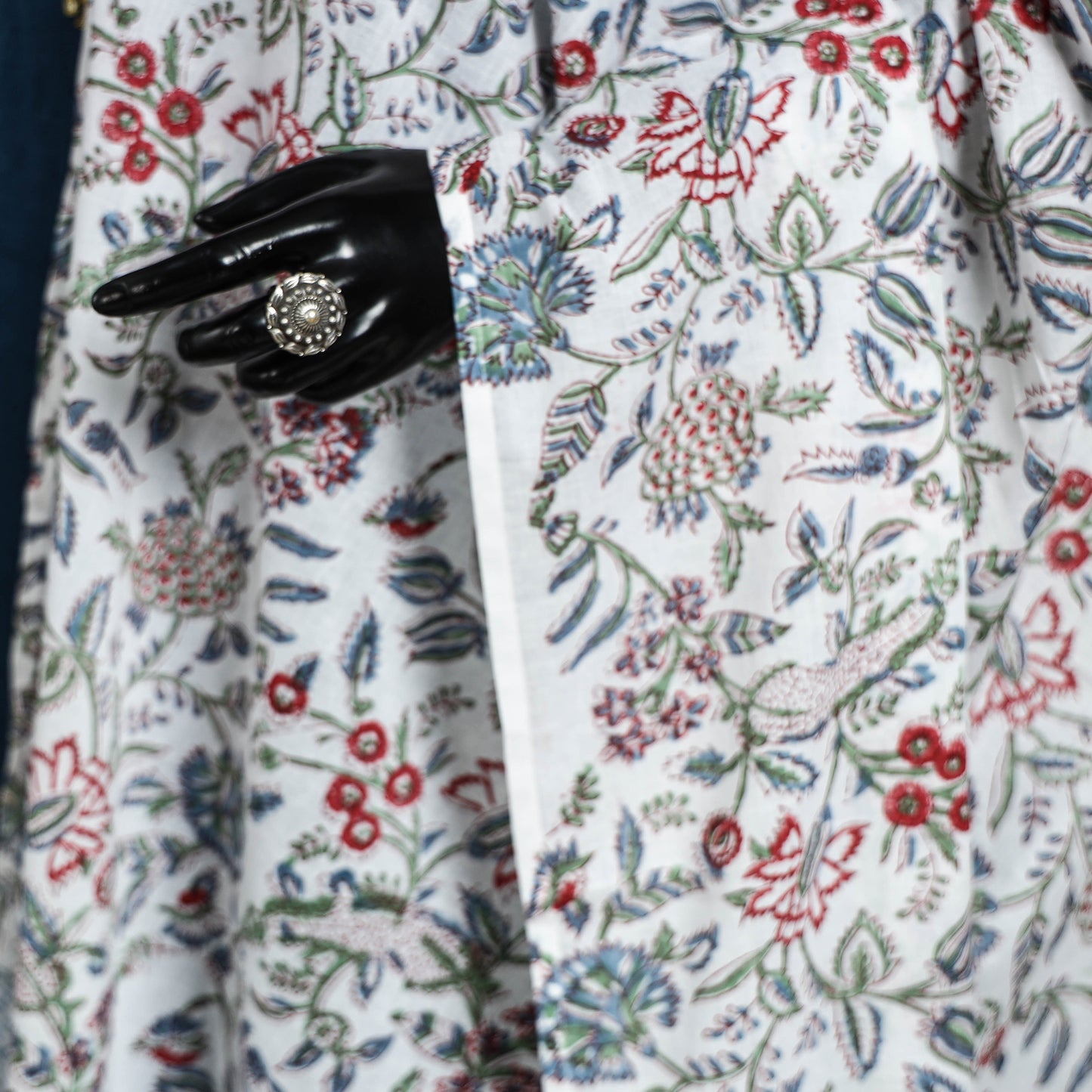 White Block Print Cotton Sanganeri Floral Dupatta