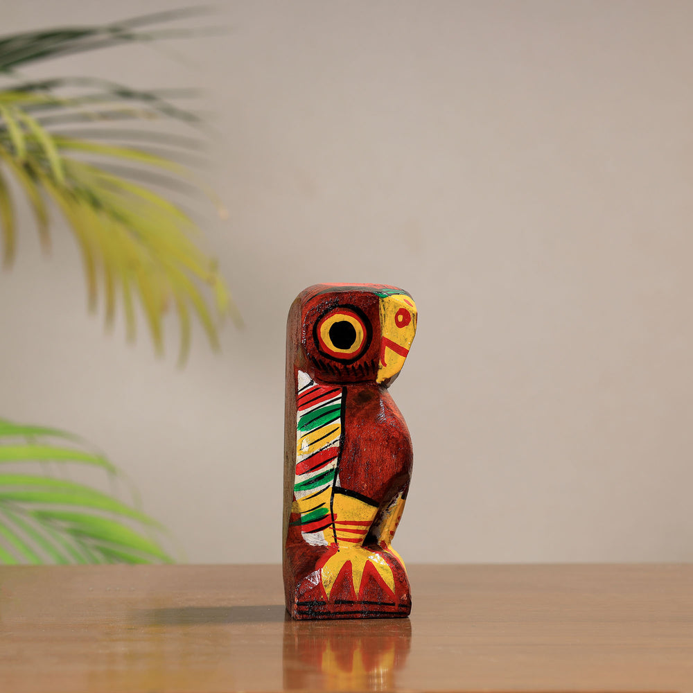 Owl - Traditional Burdwan Wood Craft Handpainted Sculpture (Medium) 27