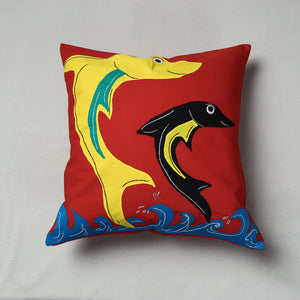 Red Pipli Applique Work Cotton Cushion Cover