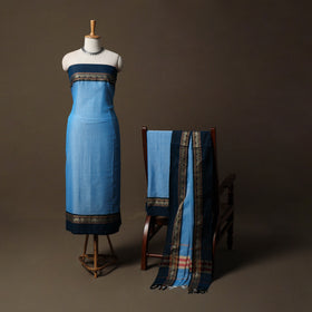 Dharwad Mercerised Cotton 3pc Unstitched Dress Material Suit Set with Woven Border 03