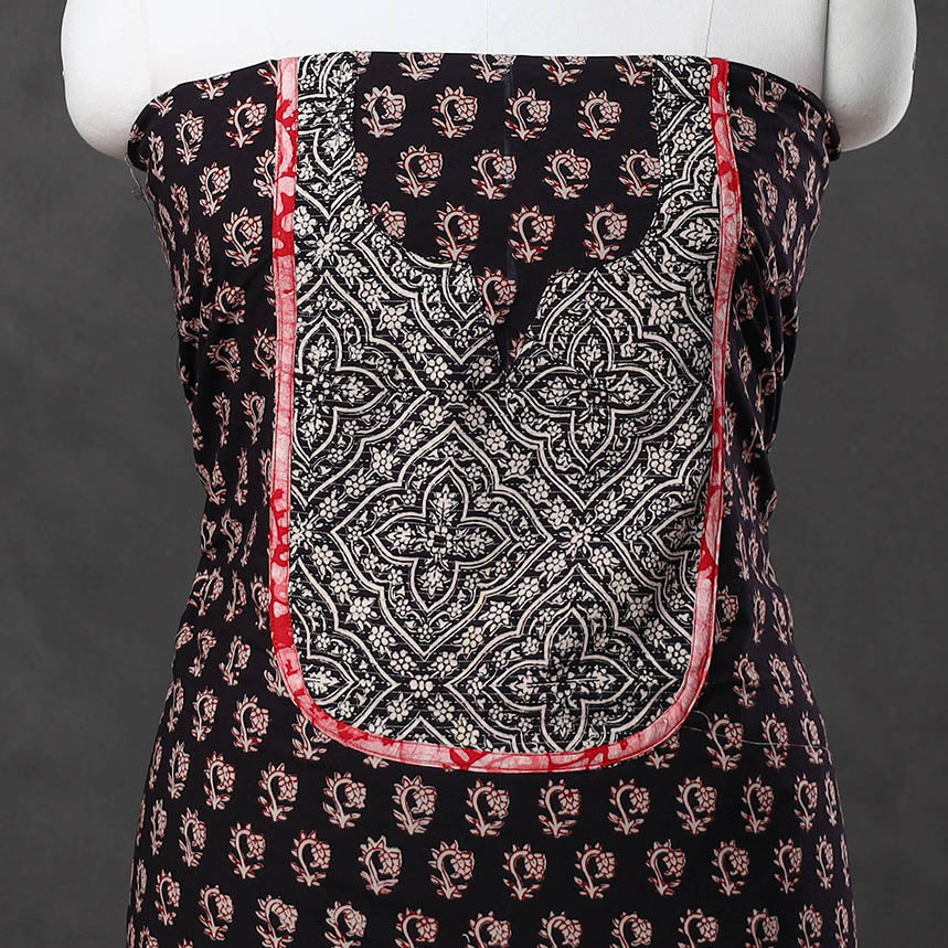 Black - Bagh Print Cotton Kurta Material with Patchwork (3m) 05