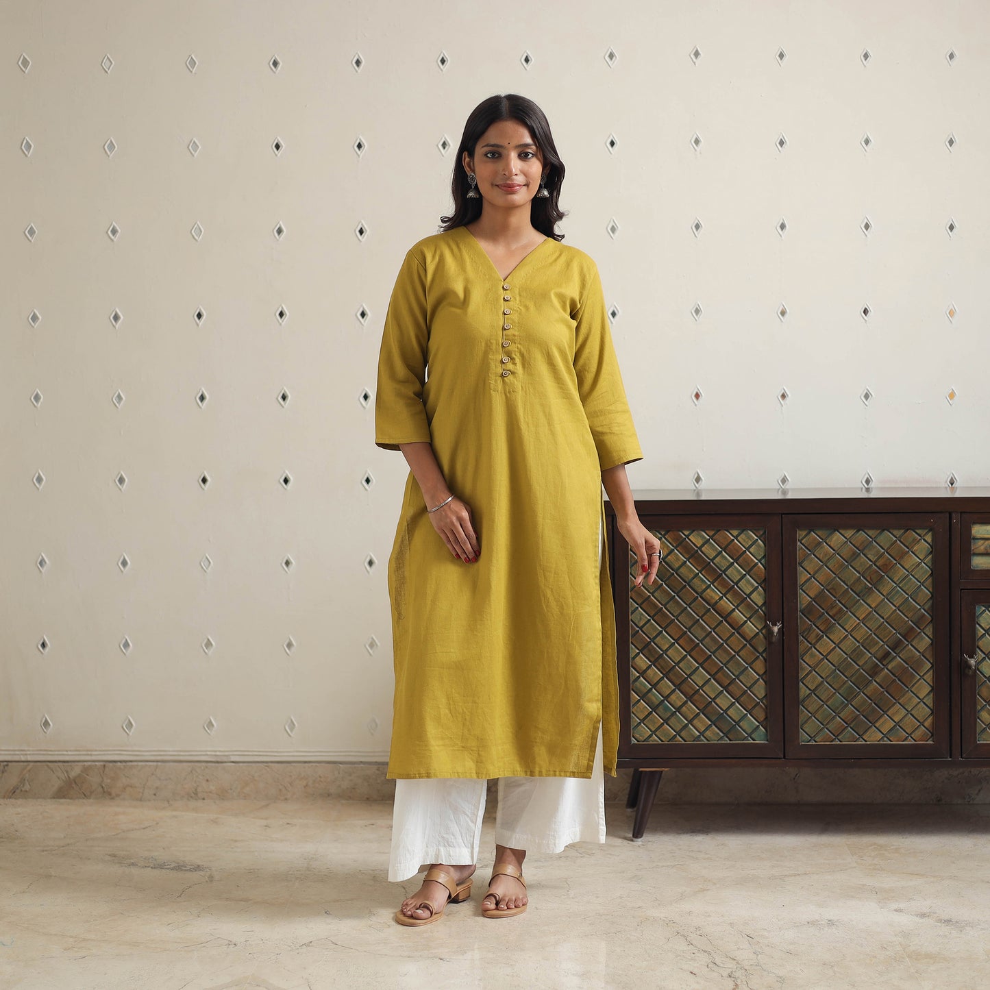 Inaya Mustard Yellow Flex Cotton Straight Plain Kurta