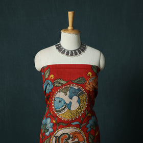 Handpainted Srikalahasti Pen Work Kalamkari Bangalore Silk 2pc Unstitched Dress Material Kurta Set 21