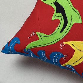 Red Pipli Applique Work Cotton Cushion Cover