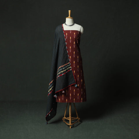 Pochampally Ikat Weave Cotton 2pc Unstitched Dress Material Kurta Set 02