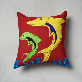 Red Pipli Applique Work Cotton Cushion Cover