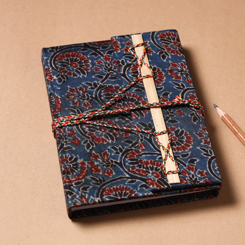 Blue - Fabric Cover Handmade Paper Notebook with Thread Lock