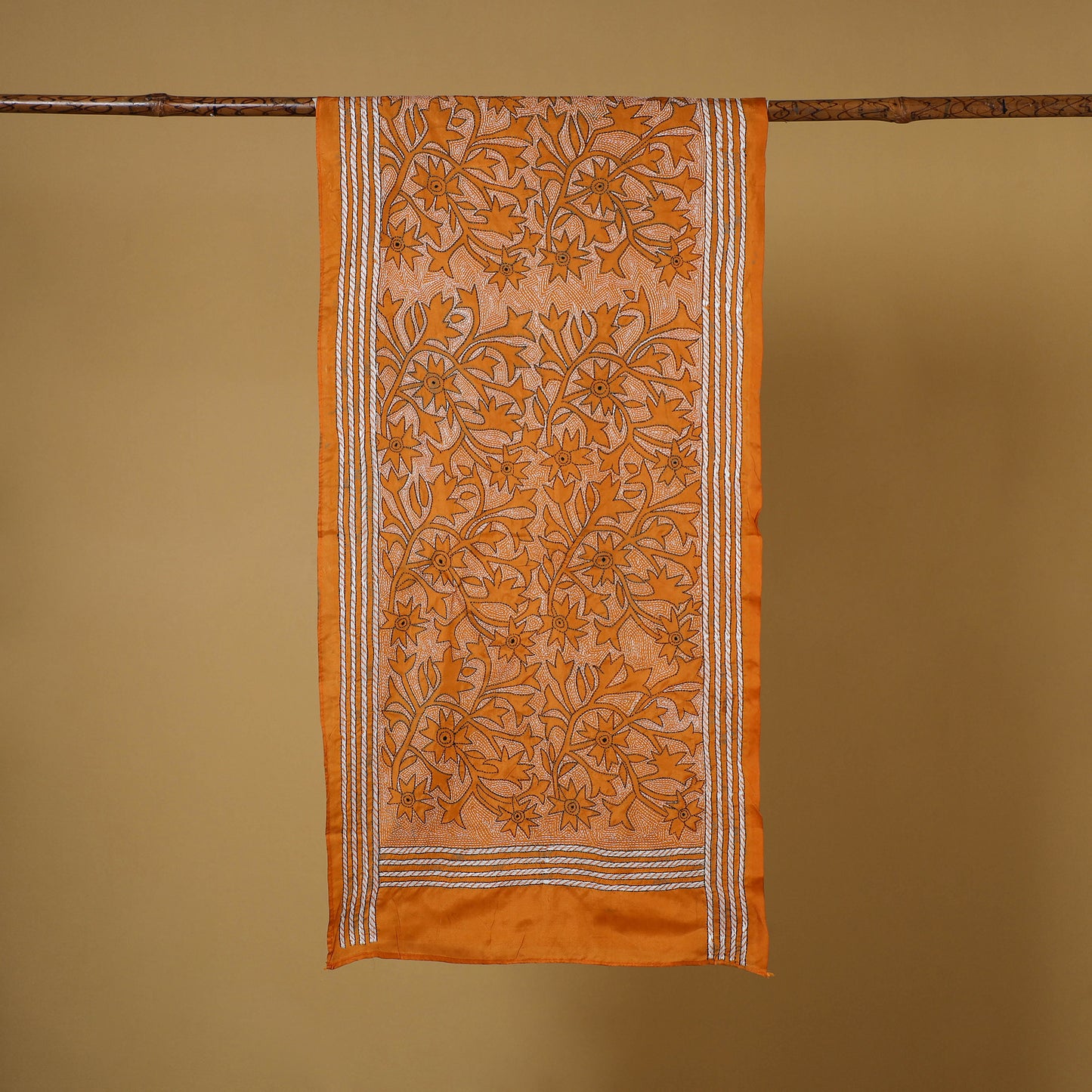 Orange - handloom tussar silk bengal kantha work stole 15