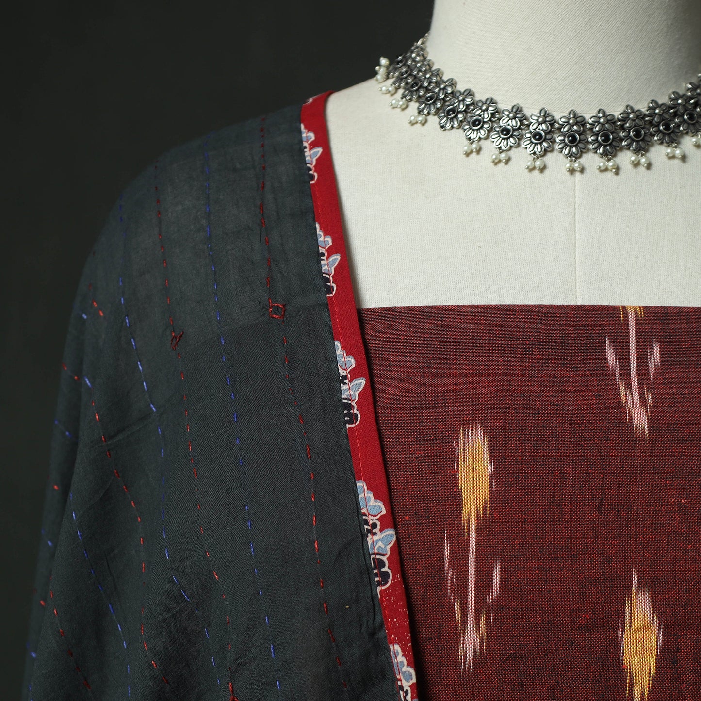 Pochampally Ikat Weave Cotton 2pc Unstitched Dress Material Kurta Set 02