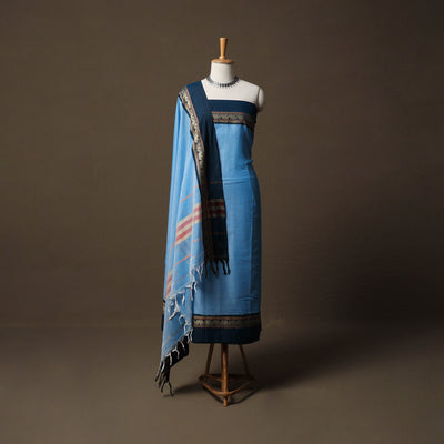 Dharwad Mercerised Cotton 3pc Unstitched Dress Material Suit Set with Woven Border 03