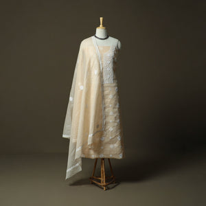 Lucknowi Hand Embroidered Kota Doria Cotton Chikankari 2pc Unstitched Dress Material 156