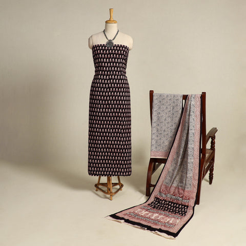 Black 3pc Bagh Print Cotton Dress Material Set