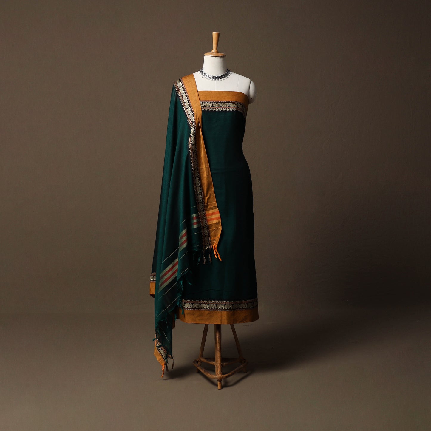 Dharwad Mercerised Cotton 3pc Unstitched Dress Material Suit Set with Woven Border 04