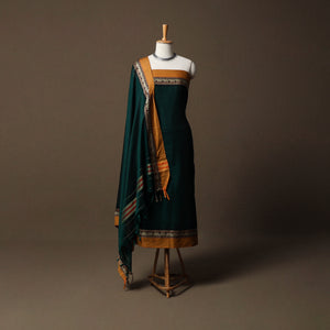 Green - Dharwad Mercerised Cotton 3pc Unstitched Dress Material Suit Set with Woven Border 04