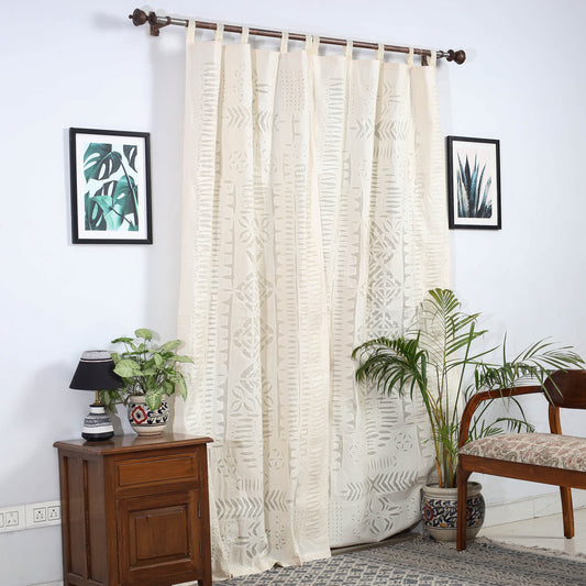 Beige - Applique Square Cutwork Cotton Door Curtain from Barmer (7 x 3.5 feet) (single piece)