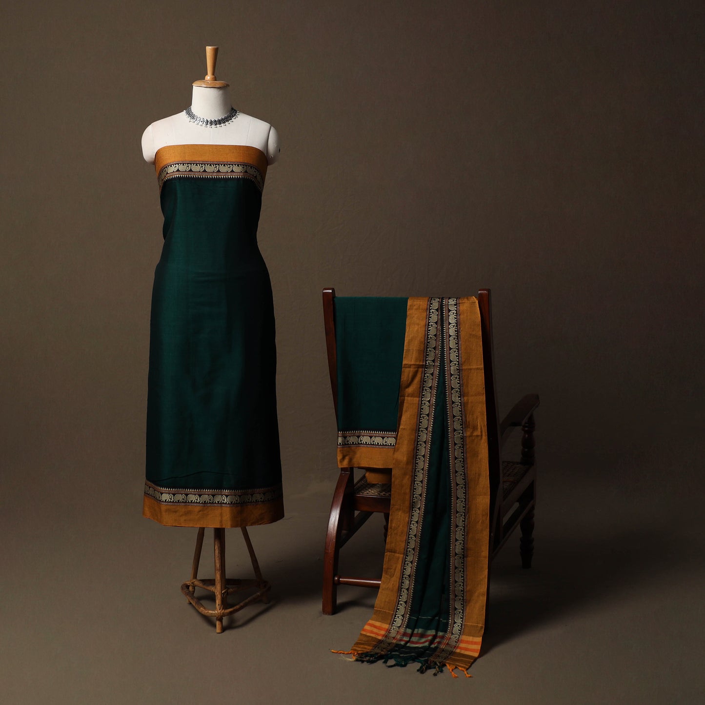 Dharwad Mercerised Cotton 3pc Unstitched Dress Material Suit Set with Woven Border 04