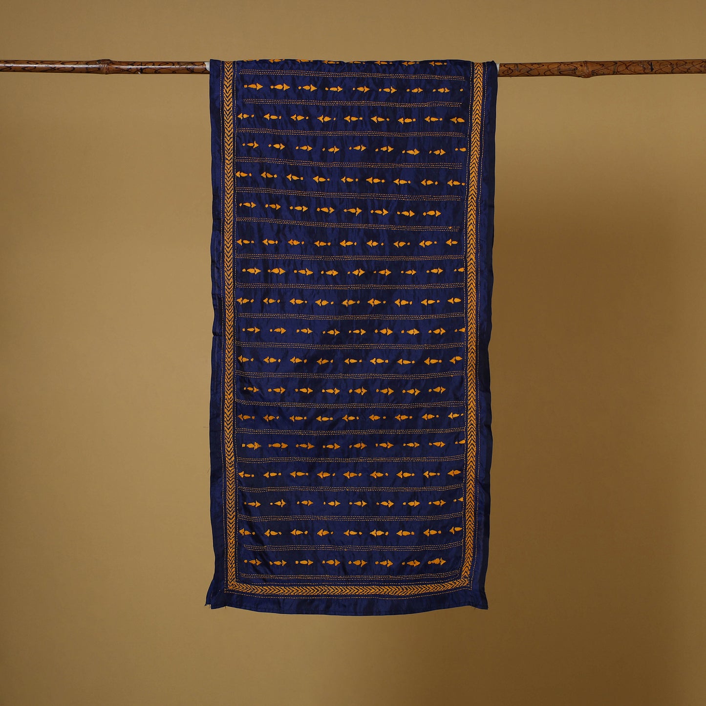 Blue - handloom tussar silk bengal kantha work stole 12