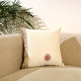  Beige Kantha Work Chanderi Silk Cushion Cover