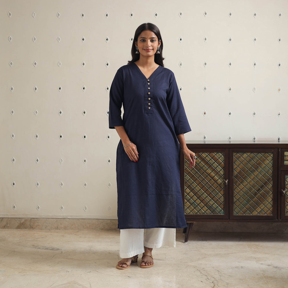 Mayra Navy Blue Flex Cotton Straight Plain Kurta