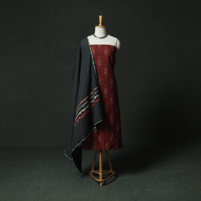 Pochampally Ikat Weave Cotton 2pc Unstitched Dress Material Kurta Set 03