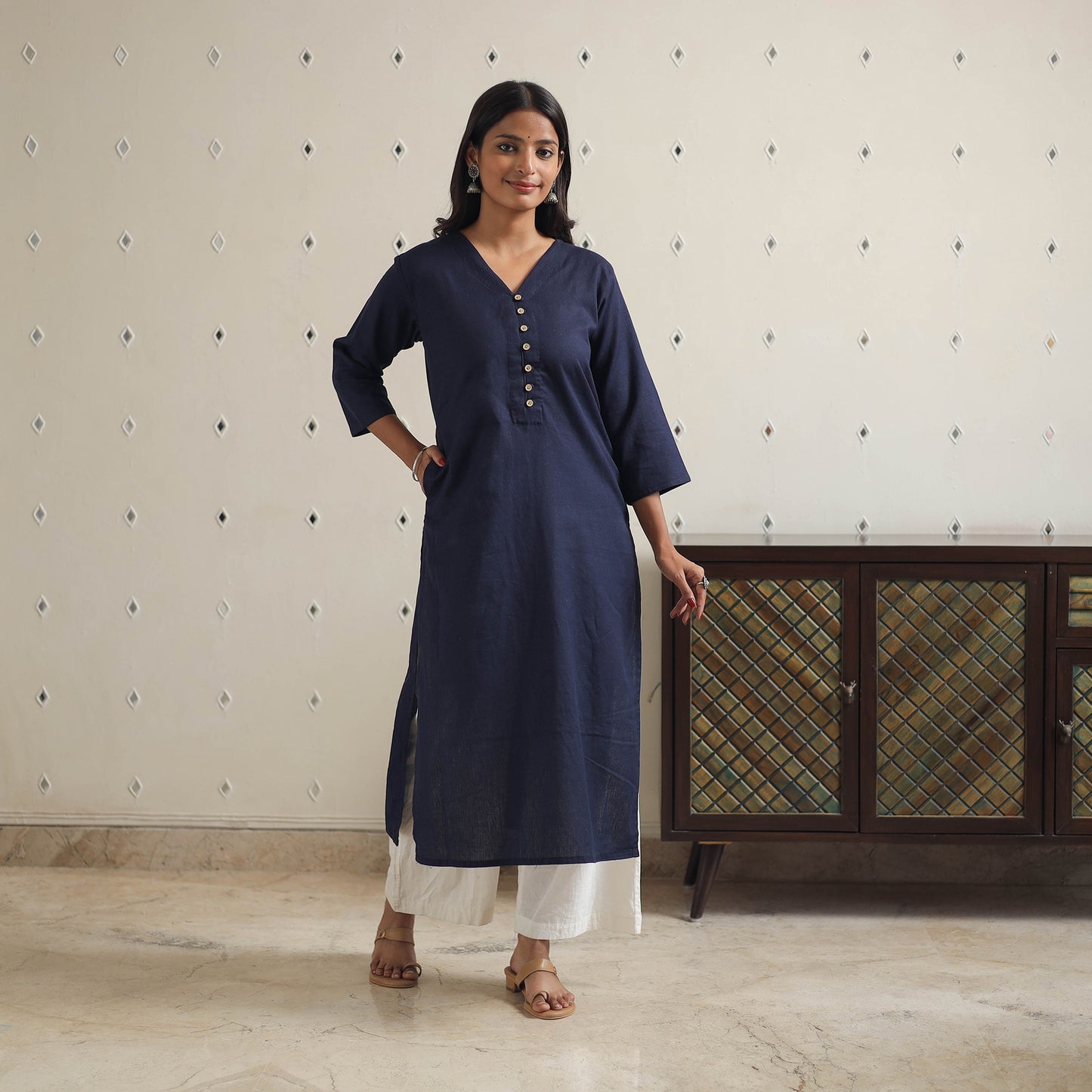 Mayra Navy Blue Flex Cotton Straight Plain Kurta