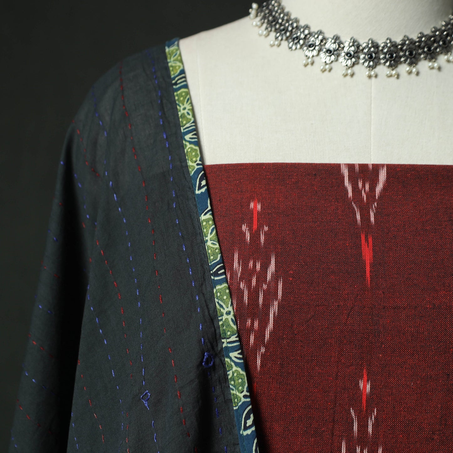 Pochampally Ikat Weave Cotton 2pc Unstitched Dress Material Kurta Set 03