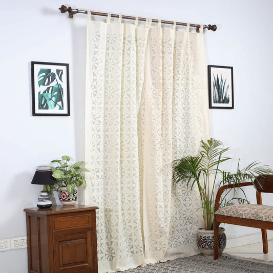 Beige - Applique Flower Cutwork Cotton Door Curtain from Barmer (7 x 3.5 feet) (single piece)