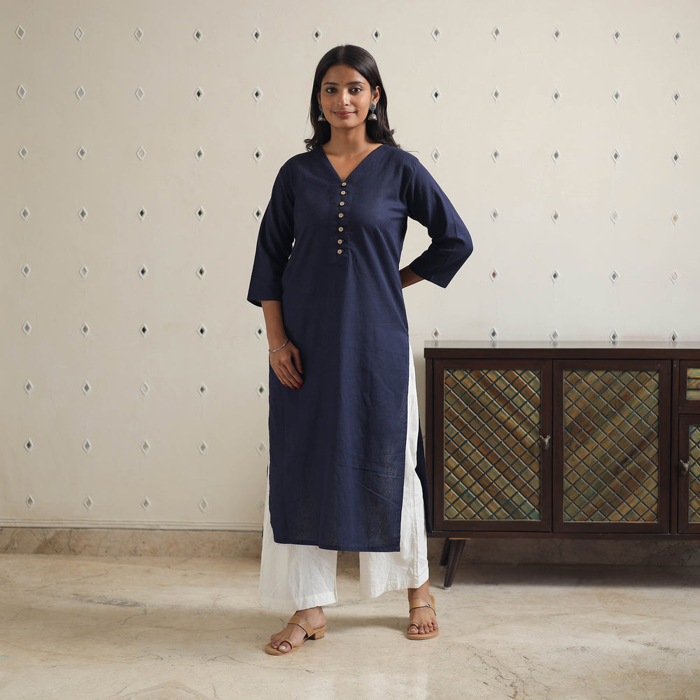 Mayra Navy Blue Flex Cotton Straight Plain Kurta