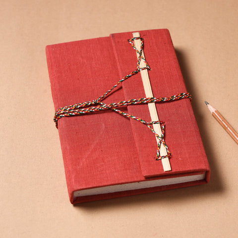 Red - Fabric Cover Handmade Paper Notebook with Thread Lock