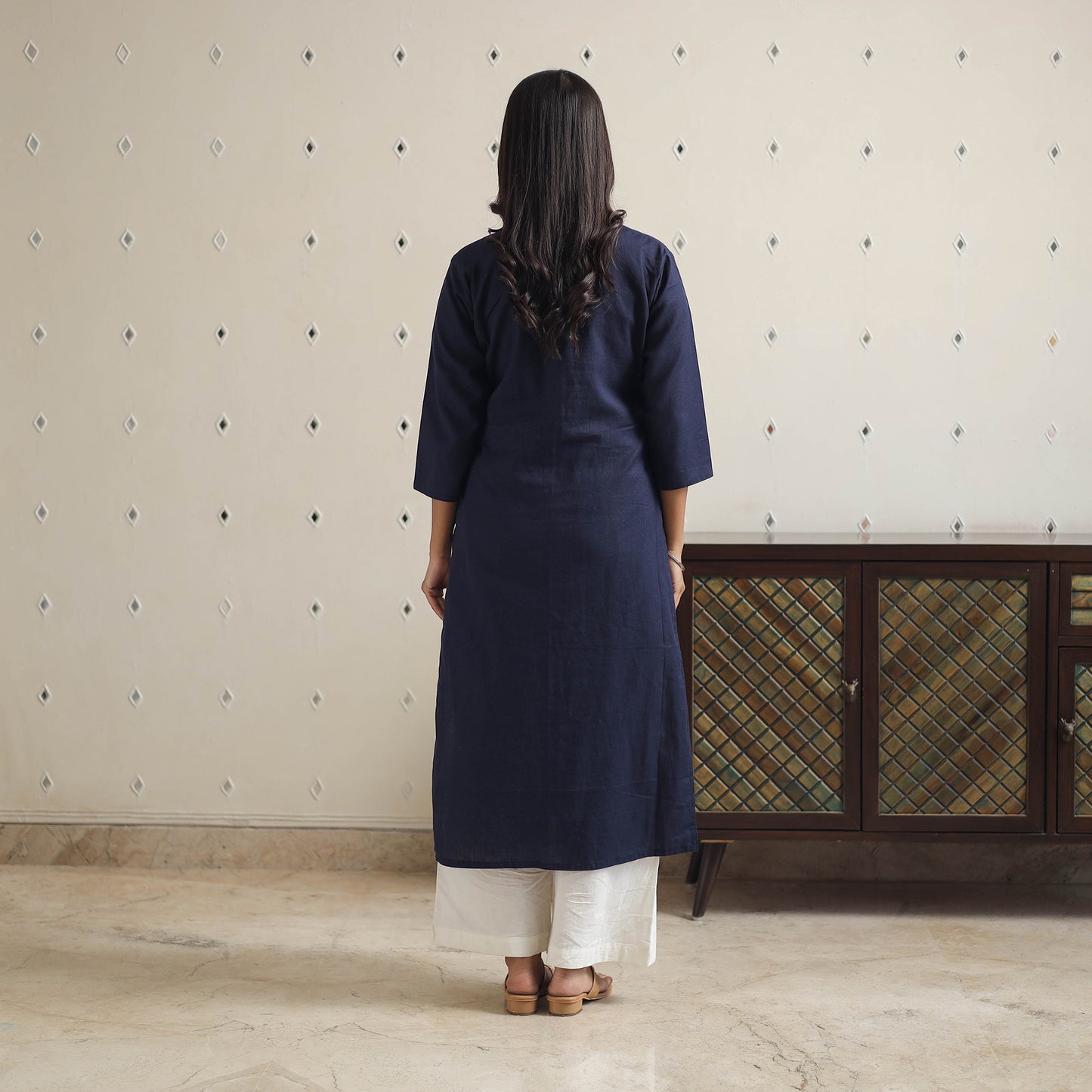 Mayra Navy Blue Flex Cotton Straight Plain Kurta